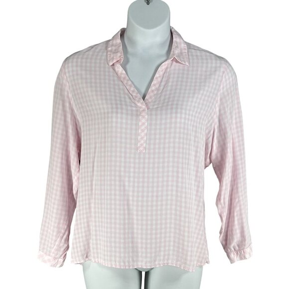 J Jill Womens XL Pink Gingham Popover Blouse Notch Neckline Clean Girl Feminine - Picture 7 of 16